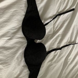 Strapless black lace bra